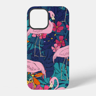 Flamingos auf einem Hintergrund aus tropischen Blä iPhone 12 Hülle