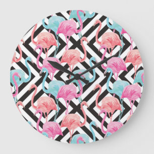 Flamingos auf feinem Design-Muster Große Wanduhr