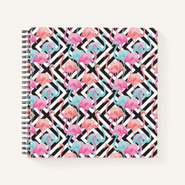 Flamingos auf kühlen Designmustern Notizbuch (Vorderseite)