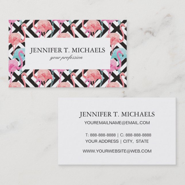Flamingos auf mutigem Entwurfs-Muster Visitenkarte (Vorne/Hinten)