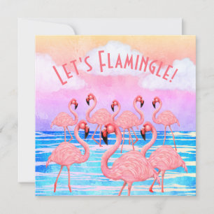 Flamingos auf Parade Flach Grußkarte Karte