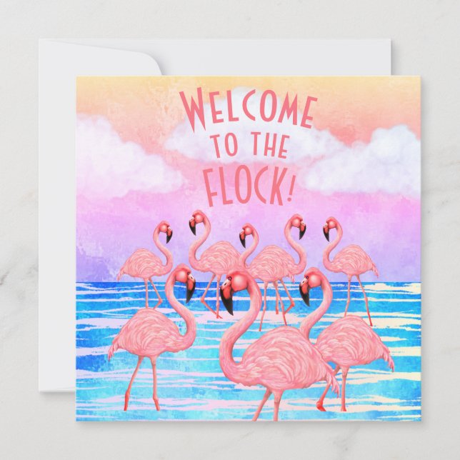 Flamingos auf Parade Flat Greeting Card Karte (Vorderseite)