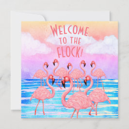 Flamingos auf Parade Flat Greeting Card Karte