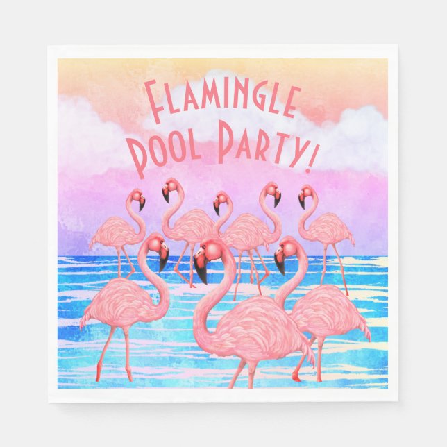 Flamingos auf Parade Serviette (Vorderseite)