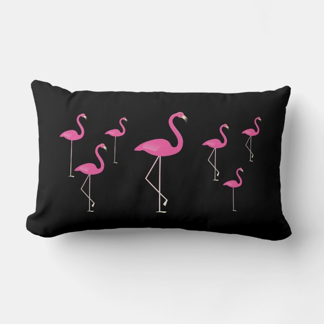 Flamingos auf schwarz lendenkissen (Vorderseite)
