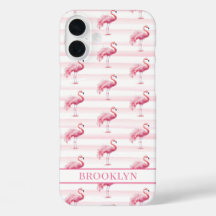 Flamingos auf Wasserfarben-Streifen mit Monogramm
