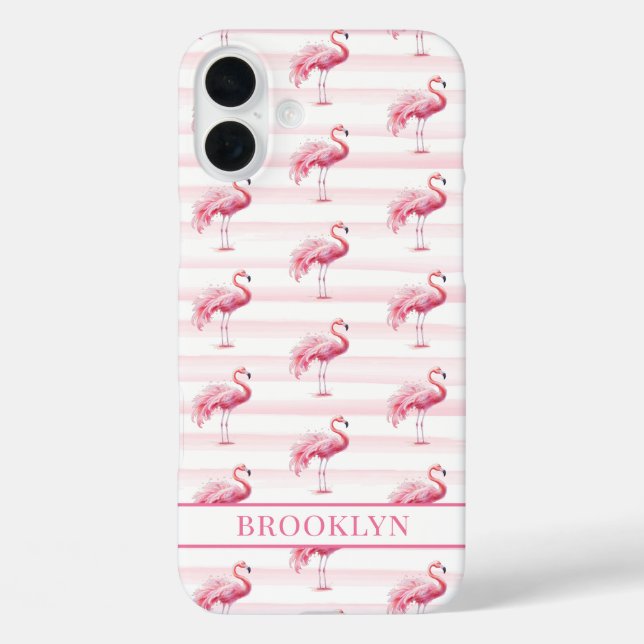Flamingos auf Wasserfarben-Streifen mit Monogramm Case-Mate iPhone Hülle (Rückseite)