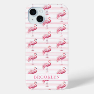 Flamingos auf Wasserfarben-Streifen monogrammiert Case-Mate iPhone Hülle