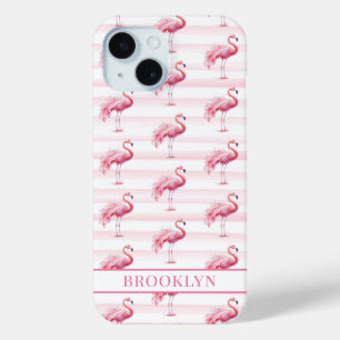 Flamingos auf Wasserfarben-Streifen monogrammiert Case-Mate iPhone Hülle