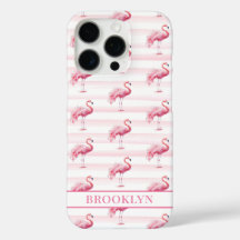 Flamingos auf Wasserfarben-Streifen monogrammiert