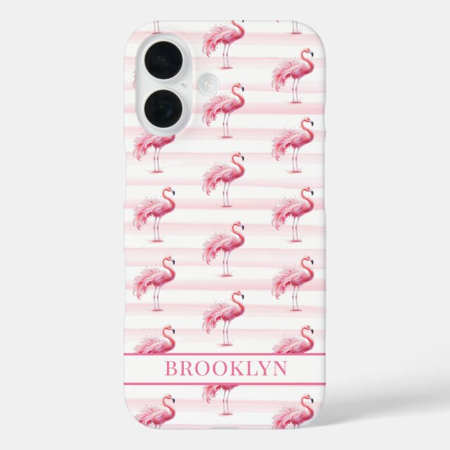 Flamingos auf Wasserfarben-Streifen monogrammiert Case-Mate iPhone Hülle (Rückseite)
