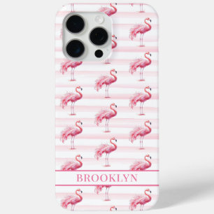 Flamingos auf Wasserfarben-Streifen monogrammiert Case-Mate iPhone Hülle
