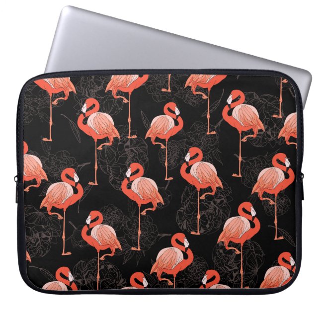 Flamingos Birds: Vintages Textildesign Laptopschutzhülle (Vorderseite)