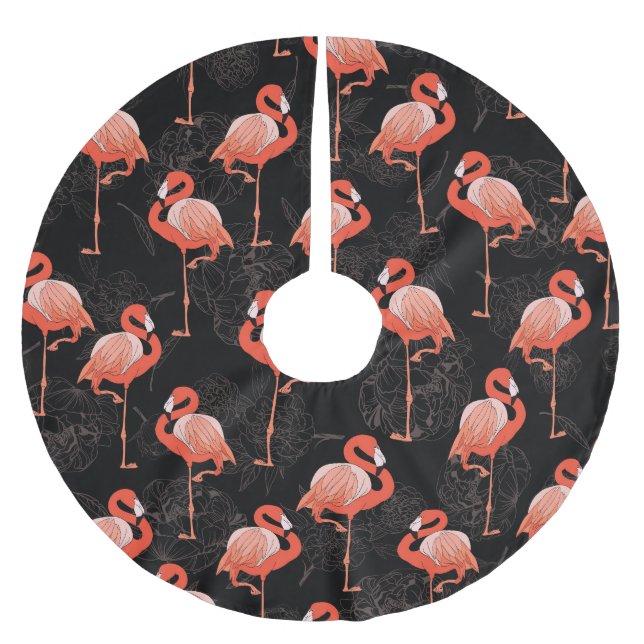 Flamingos Birds: Vintages Textildesign Polyester Weihnachtsbaumdecke (Vorderseite)