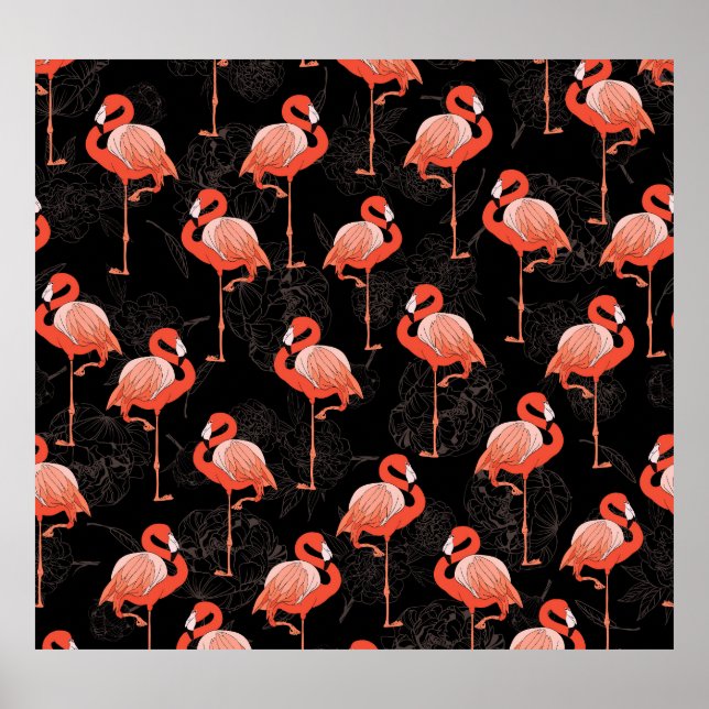 Flamingos Birds: Vintages Textildesign Poster (Vorne)