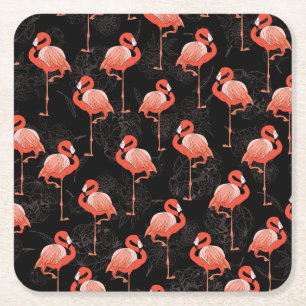 Flamingos Birds: Vintages Textildesign Rechteckiger Pappuntersetzer