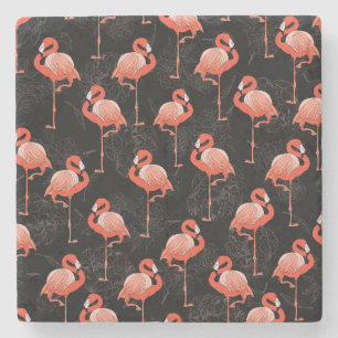 Flamingos Birds: Vintages Textildesign Steinuntersetzer