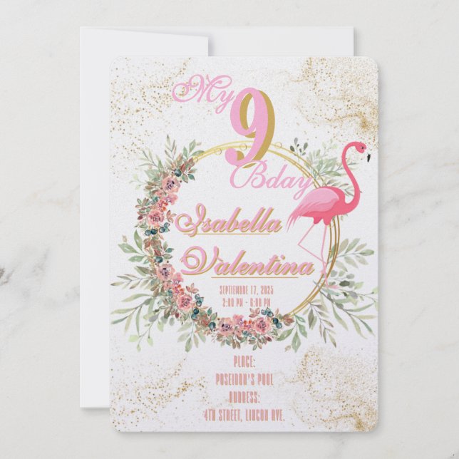 Flamingo's Birthday Invitation Template Feiertagskarte (Vorderseite)