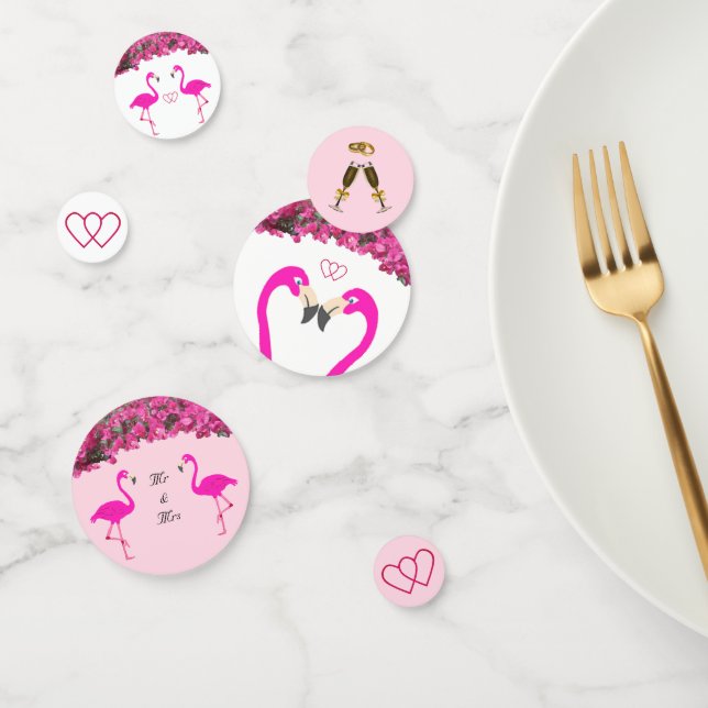 Flamingos & Blume auf Rose Gold & Weiß Hochzeit Konfetti (Gruppe)