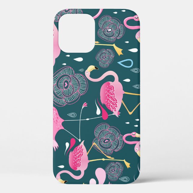 Flamingos Blume: Dunkle Grafik nahtlos. Case-Mate iPhone Hülle (Rückseite)