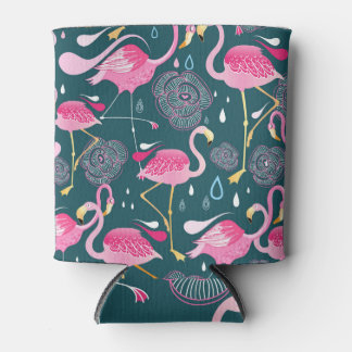 Flamingos Blume: Dunkle Grafik nahtlos. Dosenkühler
