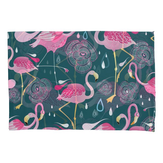 Flamingos Blume: Dunkle Grafik nahtlos. Kissenbezug (Vorderseite)