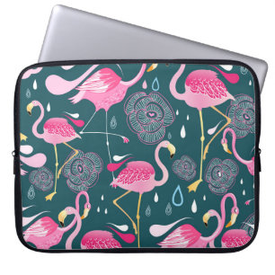 Flamingos Blume: Dunkle Grafik nahtlos. Laptopschutzhülle