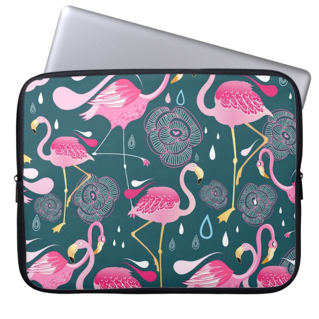 Flamingos Blume: Dunkle Grafik nahtlos. Laptopschutzhülle (Vorderseite)