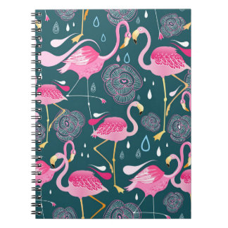 Flamingos Blume: Dunkle Grafik nahtlos. Notizblock