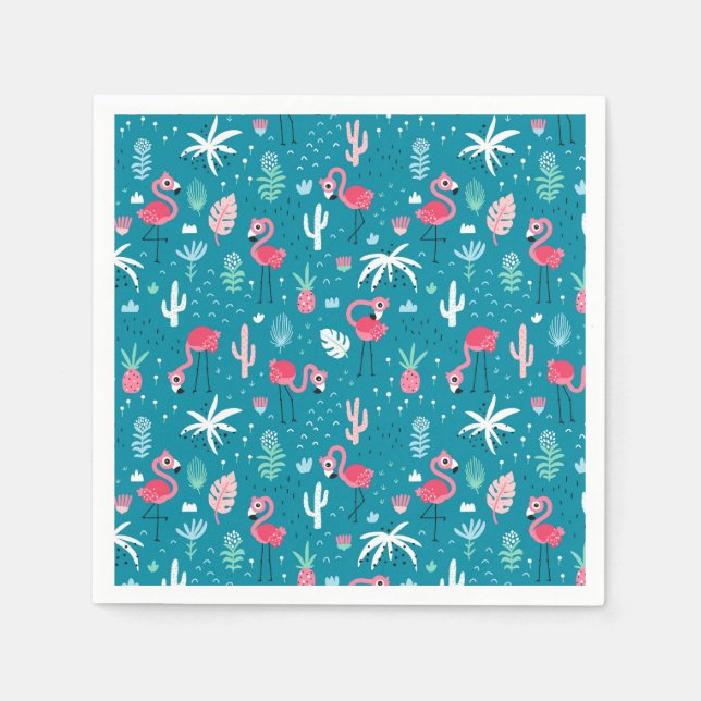 Flamingos, Blumen und Kaktus Serviette (Vorderseite)