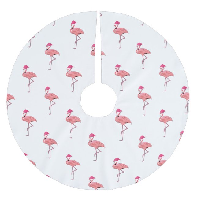 Flamingos Christmas Santa Claus Pattern Polyester Weihnachtsbaumdecke (Vorderseite)