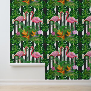 Flamingos Dark Grunge Streifen Blume Grüne Tapete