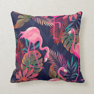 Flamingos farbenfrohe tropische Blätter Muster Kissen