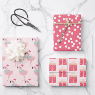 Flamingos, Geschenke & Punkt - Niedliche Weihnacht Geschenkpapier Set