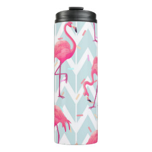 Flamingos Hellgrau: Vintage Tropical. Thermosbecher