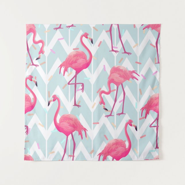 Flamingos Hellgrau: Vintage Tropical. Wandteppich (Vorderseite)