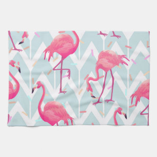 Flamingos Hellgrau: Vintage Tropisch. Geschirrtuch