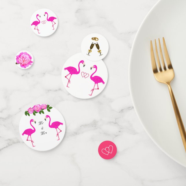 Flamingos, Herzen, Blume und Lorbeerhochzeit Konfetti (Gruppe)