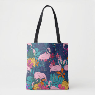 Flamingos im Hintergrund tropischer Blätter und f