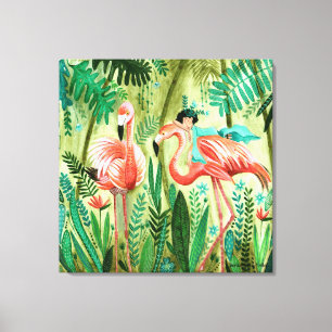 Flamingos im tropischen Dschungel Galeriewrap Leinwanddruck