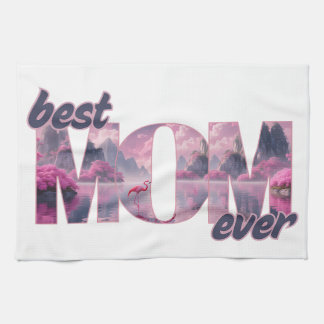 Flamingos in einer Traumwelt - best Mom ever Geschirrtuch