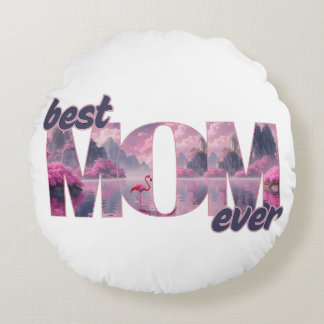Flamingos in einer Traumwelt - best Mom ever Rundes Kissen