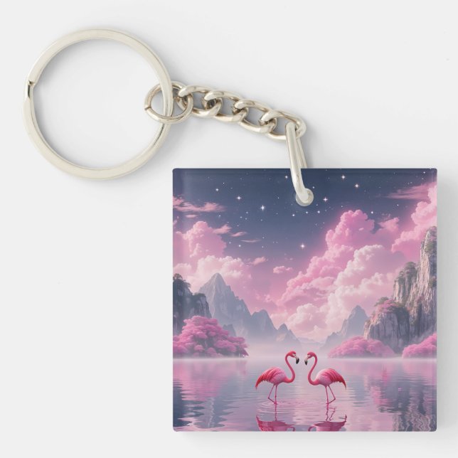 Flamingos in einer Traumwelt Schlüsselanhänger (Vorderseite)
