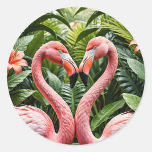 Flamingos in Herzform - Tropisch rosa LIEBE Runder Aufkleber