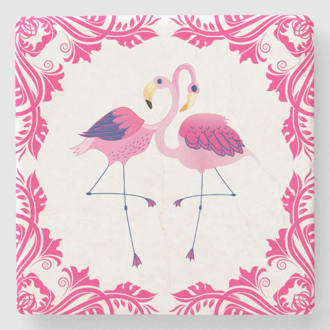 Flamingos in Liebe rosa Rahmen Steinuntersetzer (Vorderseite)