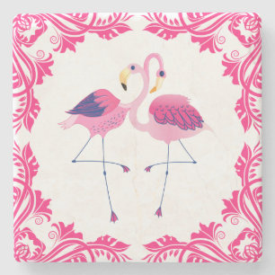 Flamingos In Love Pink Frame Steinuntersetzer