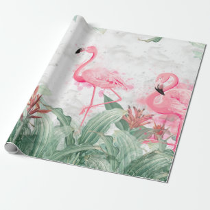 flamingos in tropical plants on a textured backgro geschenkpapier