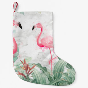 Flamingos in tropischen Pflanze auf einem texturie Kleiner Weihnachtsstrumpf
