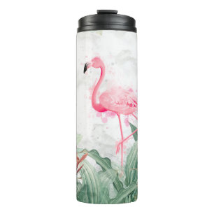 Flamingos in tropischen Pflanze auf einem texturie Thermosbecher