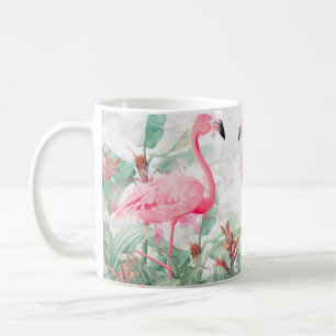Flamingos in tropischen Pflanzen auf einem texturi Kaffeetasse